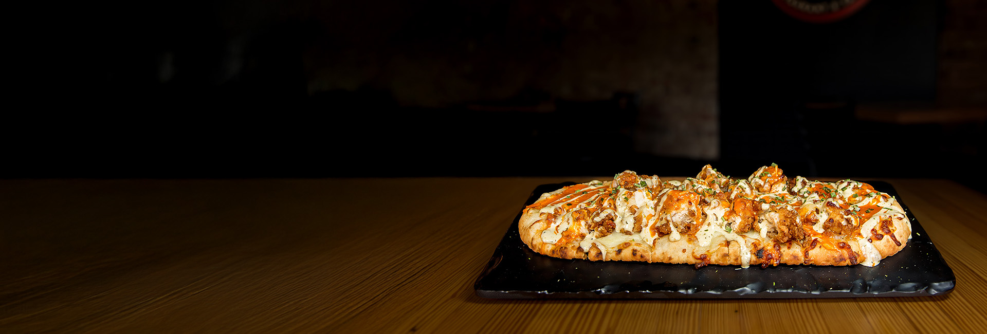 Buffalo chicken flatbread pizza.