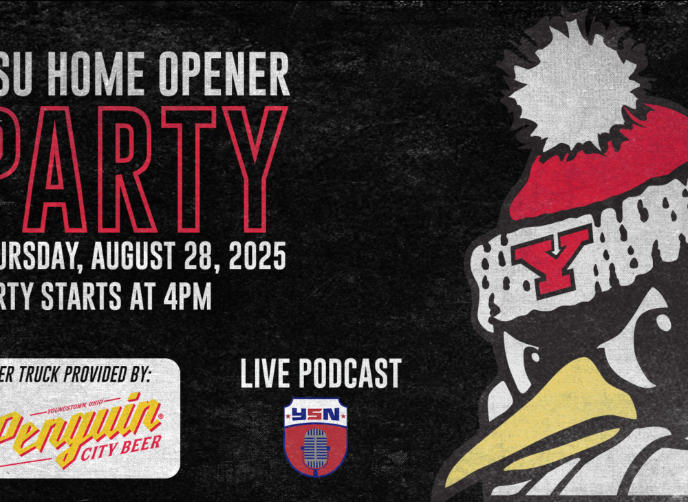 YSU football home opener party poster.