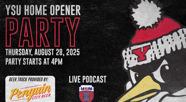 YSU football home opener party poster.
